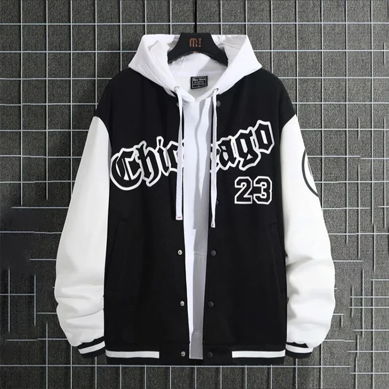 

Women Classic Letter Print Varsity Jacket Vintage Graphic Button Up Contrast Color Baseball Jacket Coats Fall Casual Streetwear