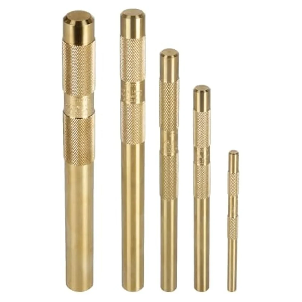 A83Z Brass Drift Punch Tool Set 5 Piece with 1/4 Inch, 3/8 Inch, 1/2 Inch, 5/8 Inch, 3/4 Inch Brass Drift Punches