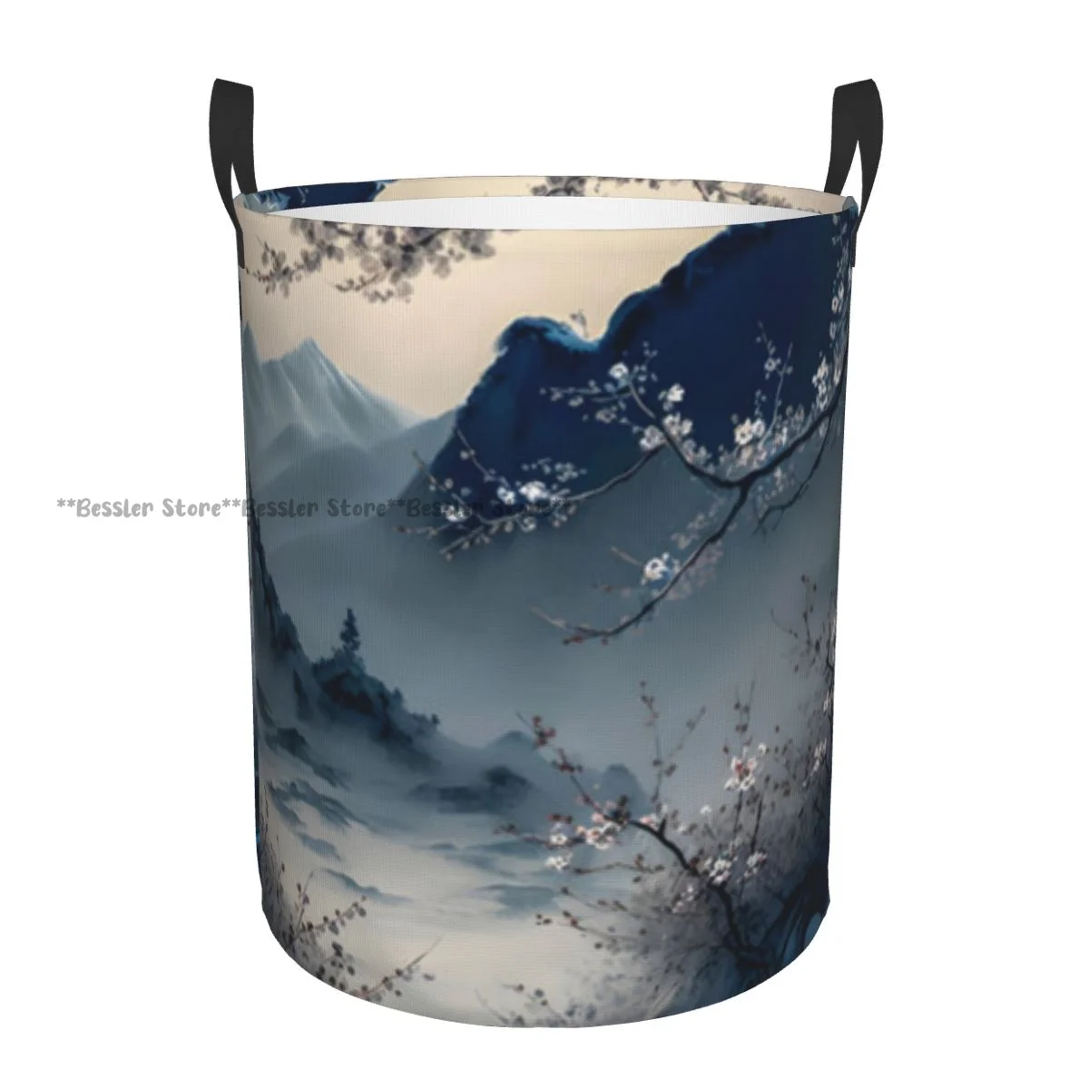 

Корзина для белья Cherry Blossom Tree Пейзаж над горой Круглая корзина для хранения Складная корзина Ведро для одежды Органайзер