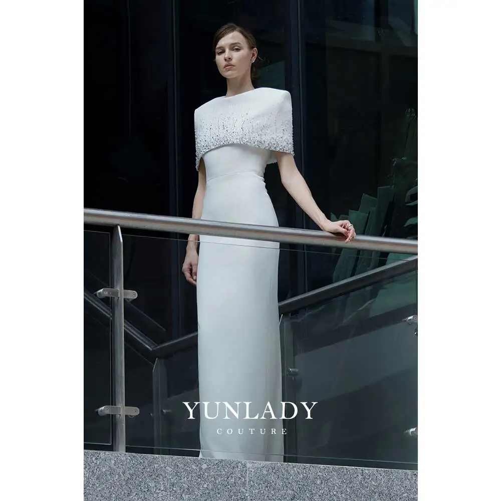 YUNLAN Modern Luxury Dubai Rhinestone White Wedding Bride Evening Dress 2024 Dinner Cape Dress High-end Ball Party Dress