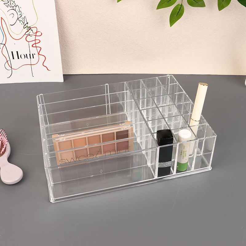 8/16/24 Grid Transparent Acrylic Makeup Powder Storage Box Eye Shadow Blush Nail Polish Cosmetic Desktop Display Organizer