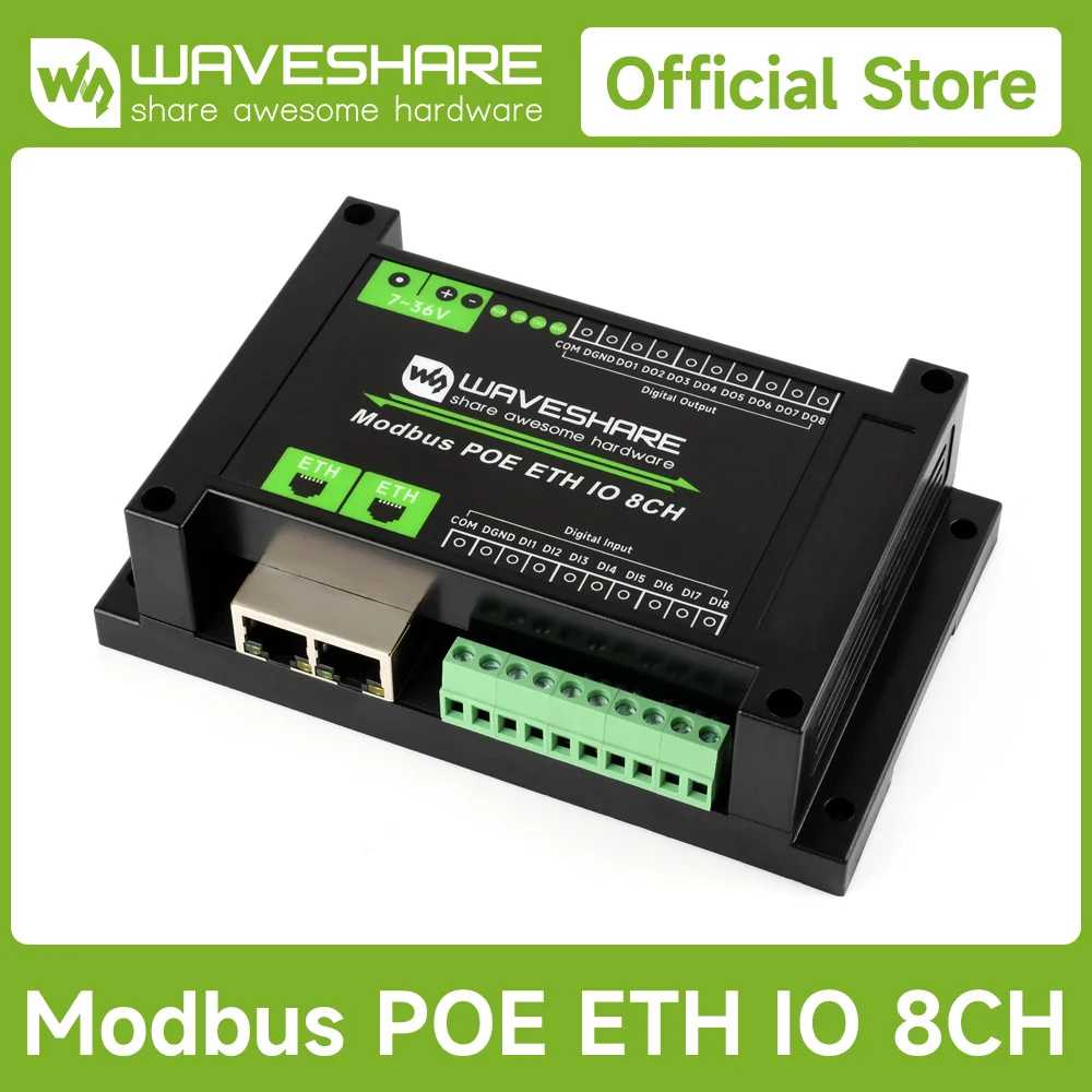 waveshare-industrial-8-ch-ethernet-digital-input-output-module-modbus-rtu-tcp-protocol-supports-poe-power-supply
