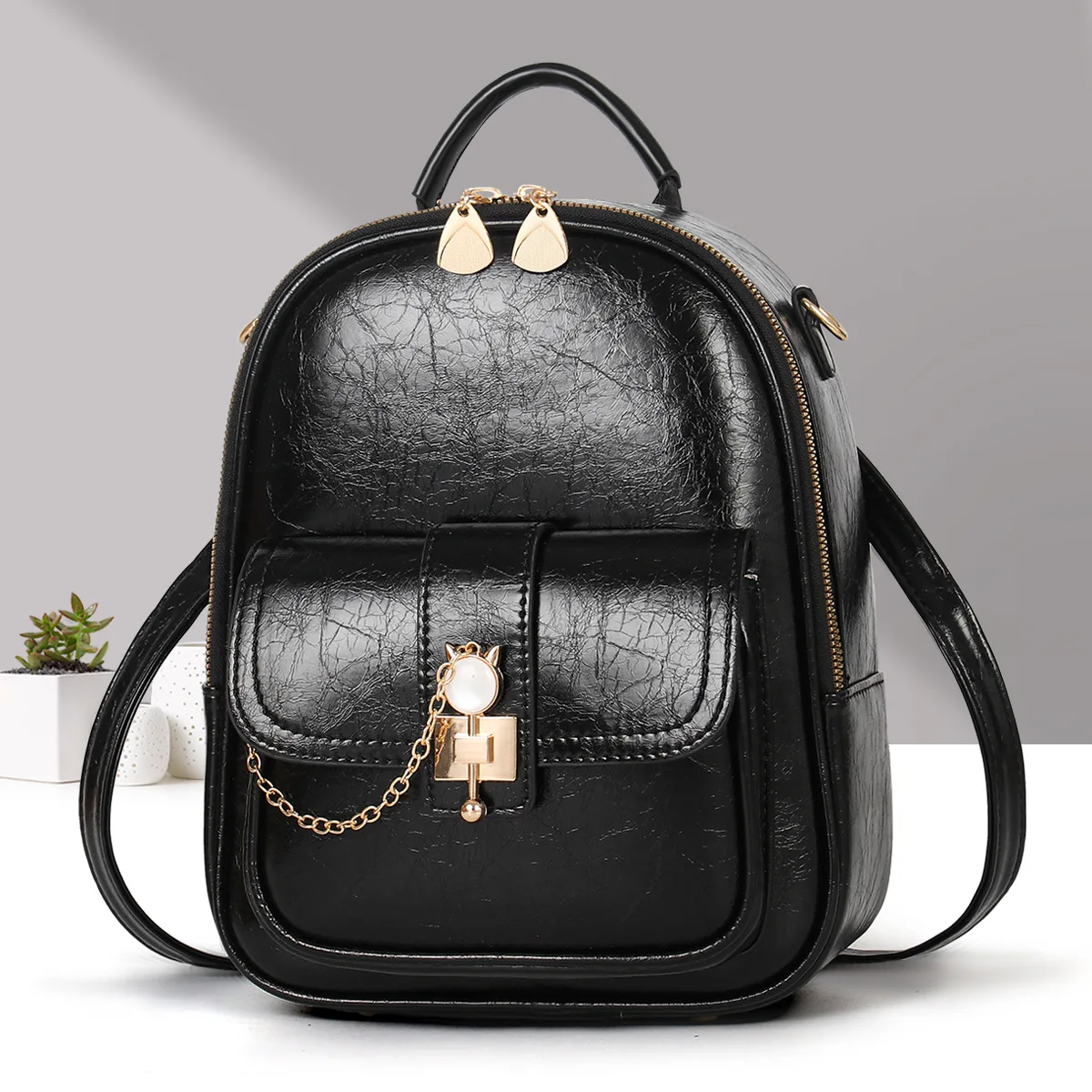 11.2 inch (28cm) fashion women's bag, shoulder-cross-body-multi-function backpack, PU leather material-1