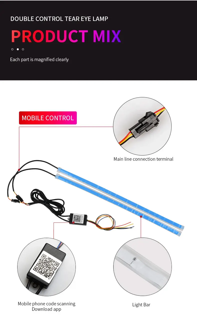 App-gesteuertes DRL Auto-Tagfahrlicht mit Blinker RGB Scan Start Flexibler Symphony Flow LED-Scheinwerferstreifen 12V – Detail 8
