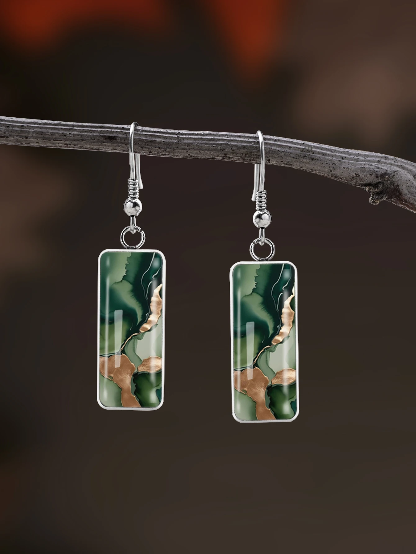 1 Pair of Earrings with Marble Gold Texture Pattern and Convex Glass, Paired with 316 Stainless Steel Long Hooks, in a Vintage and Simple Style, Suitable for Women for Everyday Gift-Giving or Wearing as Jewelry. Elegant and Simple Style Jewelry Earrings for Women, Suitable for Everyday Wear or Vacation Wear
