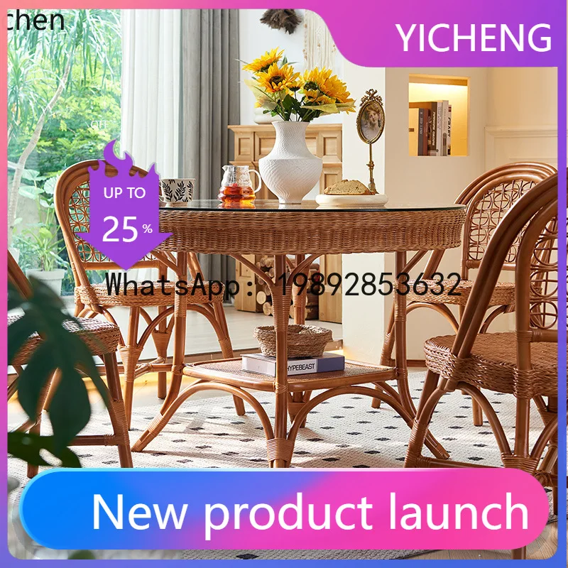 X7  Rattan Dining Table and Chair Set Handmade Rattan Chair for Homestay Indoor Table and Chair