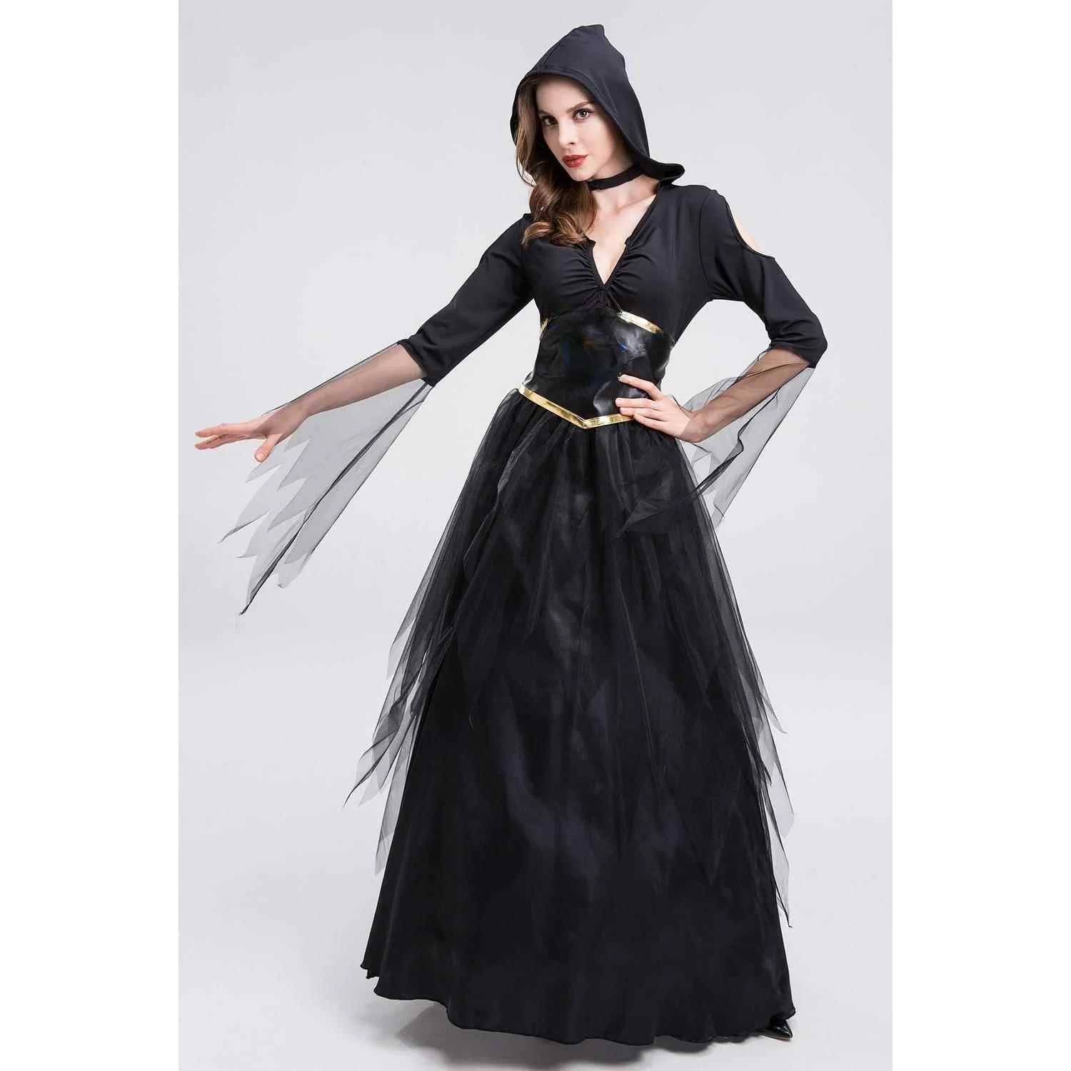 loween Lace Long Dr Witch Cosplay Performance Costume Devil Sorcer  Attire Women's Traditional Stage Outfit