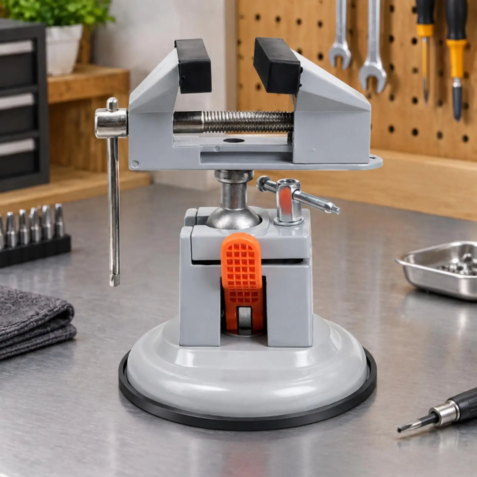 Aluminum Alloy Bench Vise with Suction Base for Portable Work Holding 0 to 53 Mm Clamping Range Ideal for Home Workshop Assembly