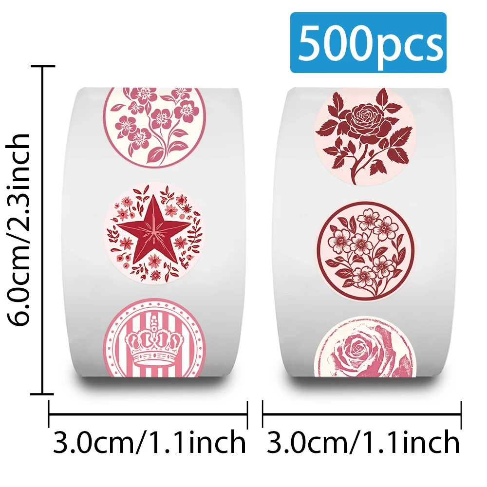 Rouleau d'autocollants de scellage à motif de dessin animé rose, 500 pièces/rouleau, autocollants esthétiques fleur chat, jouets de décoration pour téléphone et carnet de notes, DIY bricolage