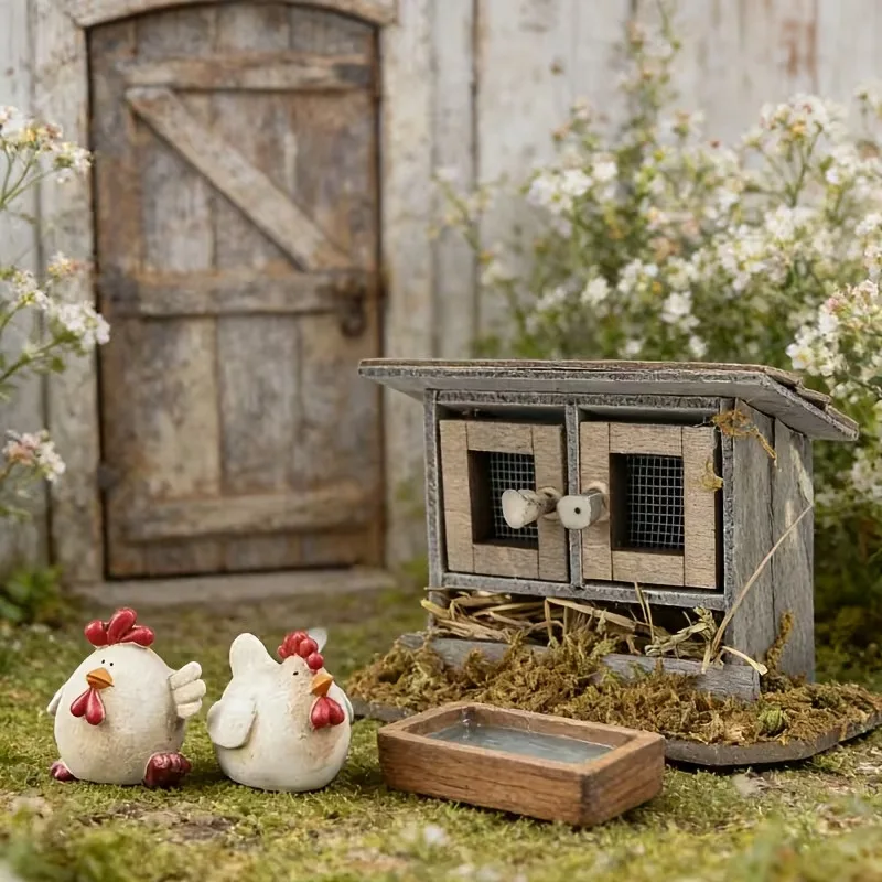 1:12 Dollhouse Chicken Coop Model, Miniature Farm Scene Decor for Early Education, Kids Micro Landscape Ornament Toy