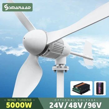 5000w 2kw เครื่องกําเนิดไฟฟ้ากังหันลมแนวนอน 96V 48V 24V ฟรีพลังงานแม่เหล็กไดนาโม Strong Power 220v อินเวอร์เตอร์สําหรับ Home