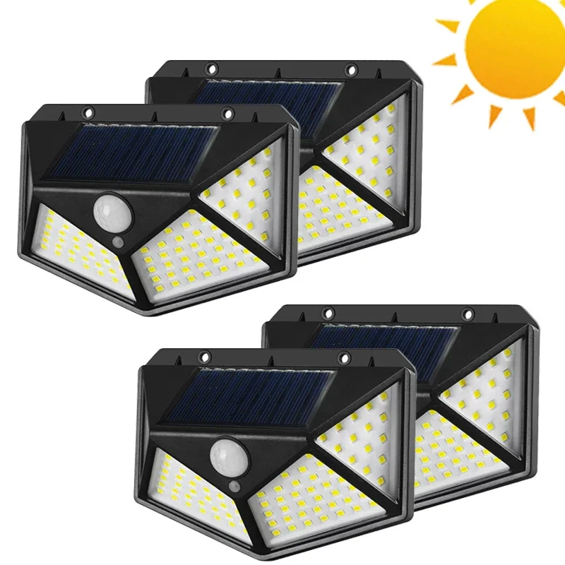 

4PCS Solar Lamp 100LED Wall Lamps Waterproof Garden Pathway Yard Patio Step Fence Solar Light Outdoor Solar Garden Decoration