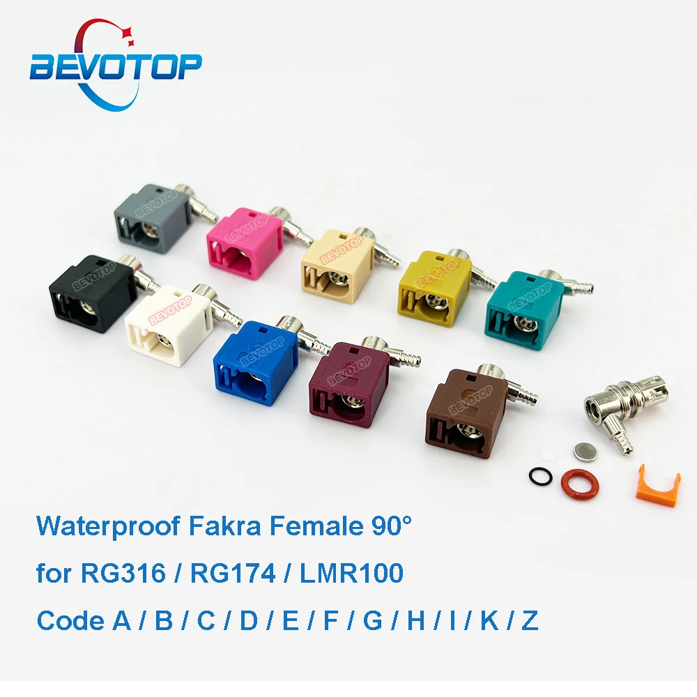10PCS/LOT Waterproof Fakra Female Right Angle 90° Jack Code A/B/C/D/F/G/H/I/K/Z F Wire Connector for RG174 RG316 LMR100 Cable