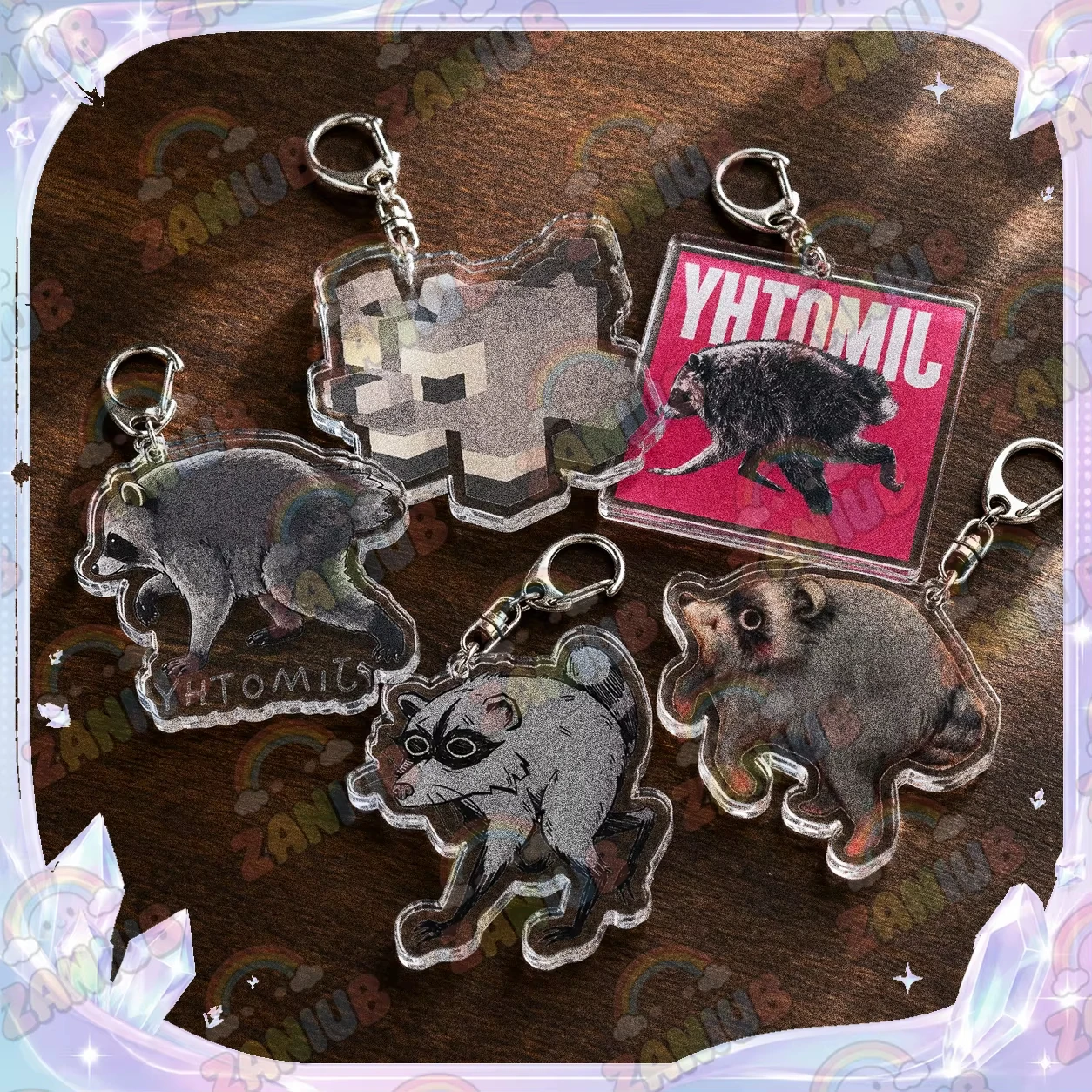 Jimothy Raccoon Acrylic Keychain Bag Charm Funny Weird Cartoon Animal Bag Charm Backpack Pendant Key Ring Gift