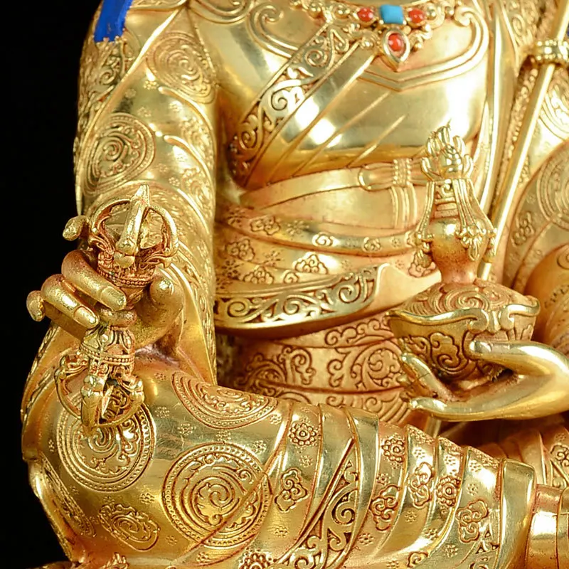 Tibetan Buddhism Padmasambhava Buddha statue gilded bronze home temple offering desktop feng shui auspicious ornaments