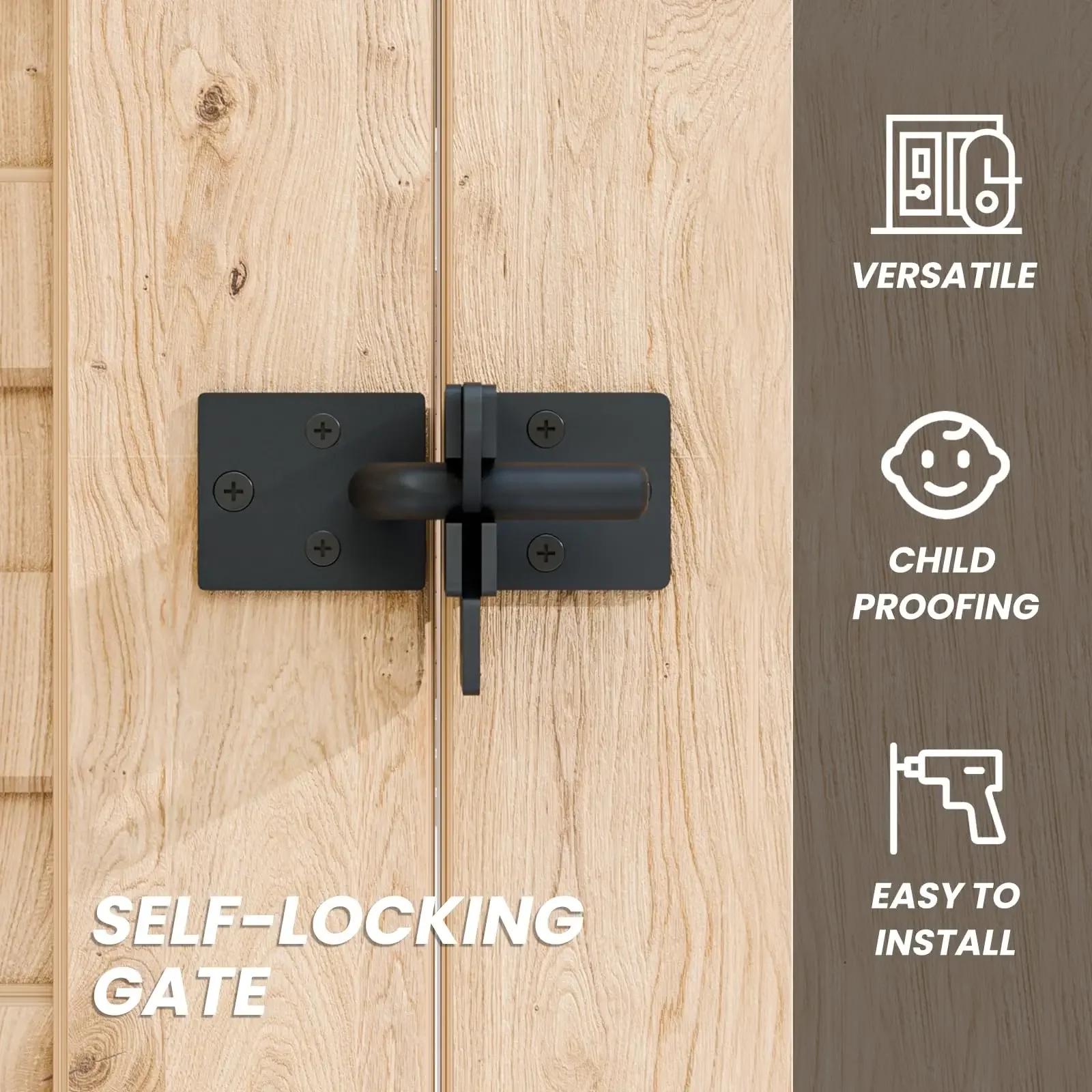 Automatic Gate Latch for Wooden Fence,Self Locking Gate Lock, Gravity Lever for Wood Fence Gate,Door Latches,Black