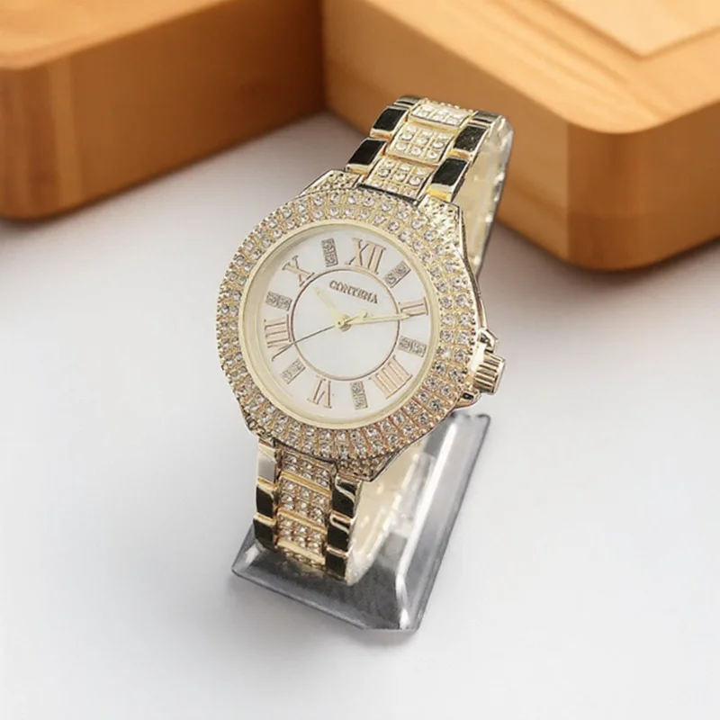 Luksusowy Elegancki Damski Zegarek Cała Tarcza Diamentowa Zegarek Kwarcowy dla Kobiet Modny Sukienka Damskie Zegarki na Rękę Zegar Prezent Montre Femme