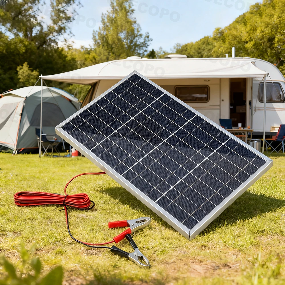 SOECOPO 100W Portable Glass Solar Panel 18V Photovoltaic Generator for Home Camping Balcony Long Term Installation Outdoors