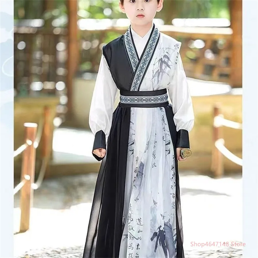 Chinese Traditional Boys Hanfu Ancient Style Handsome Children Suit High-end Swordsman Outfits Kids Improved Retro Costume