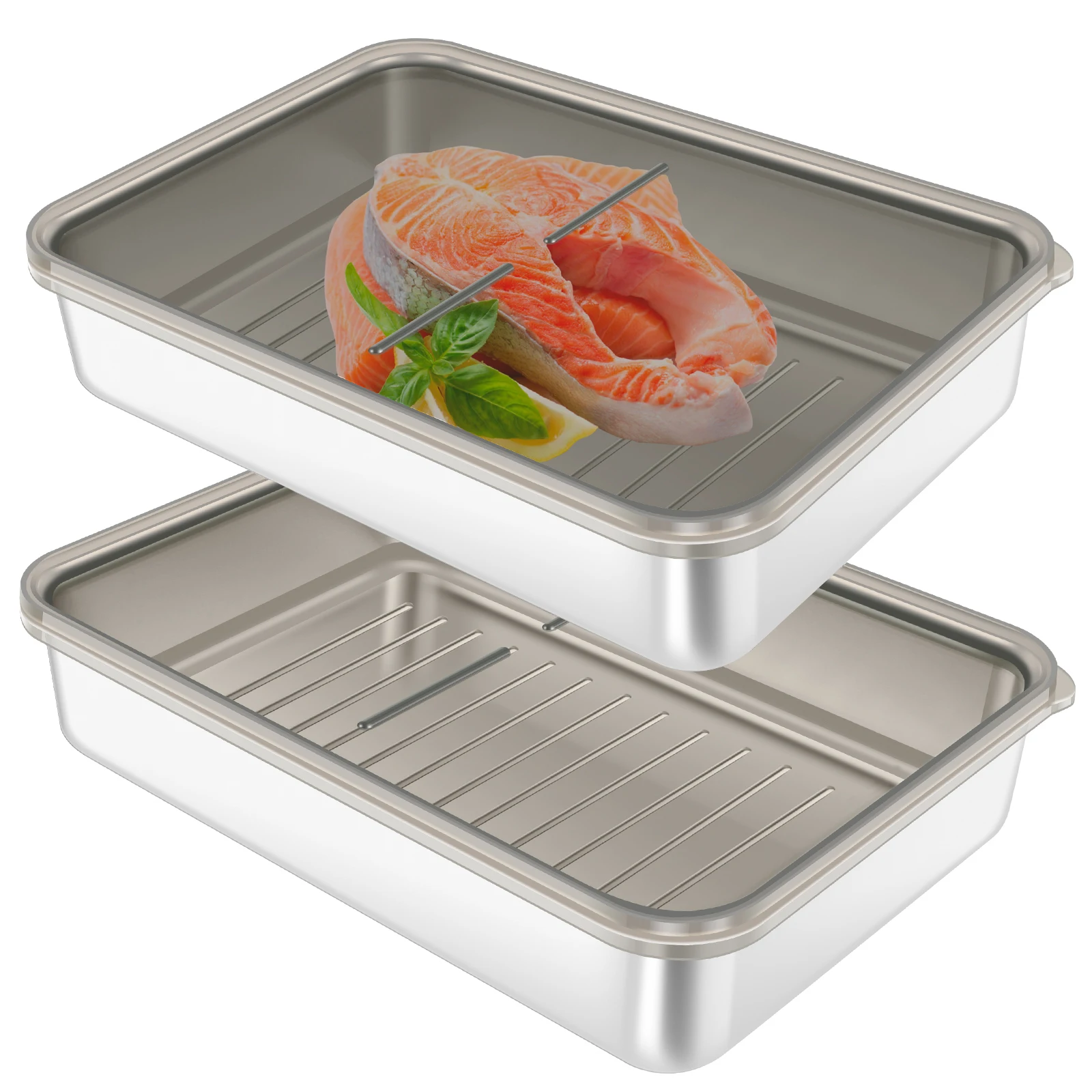 Caja de conservación de carne congelada, refrigerador de acero inoxidable, tapa hermética para contenedor de alimentos, cocina, tocino, queso, mantiene la frescura, 2 uds.