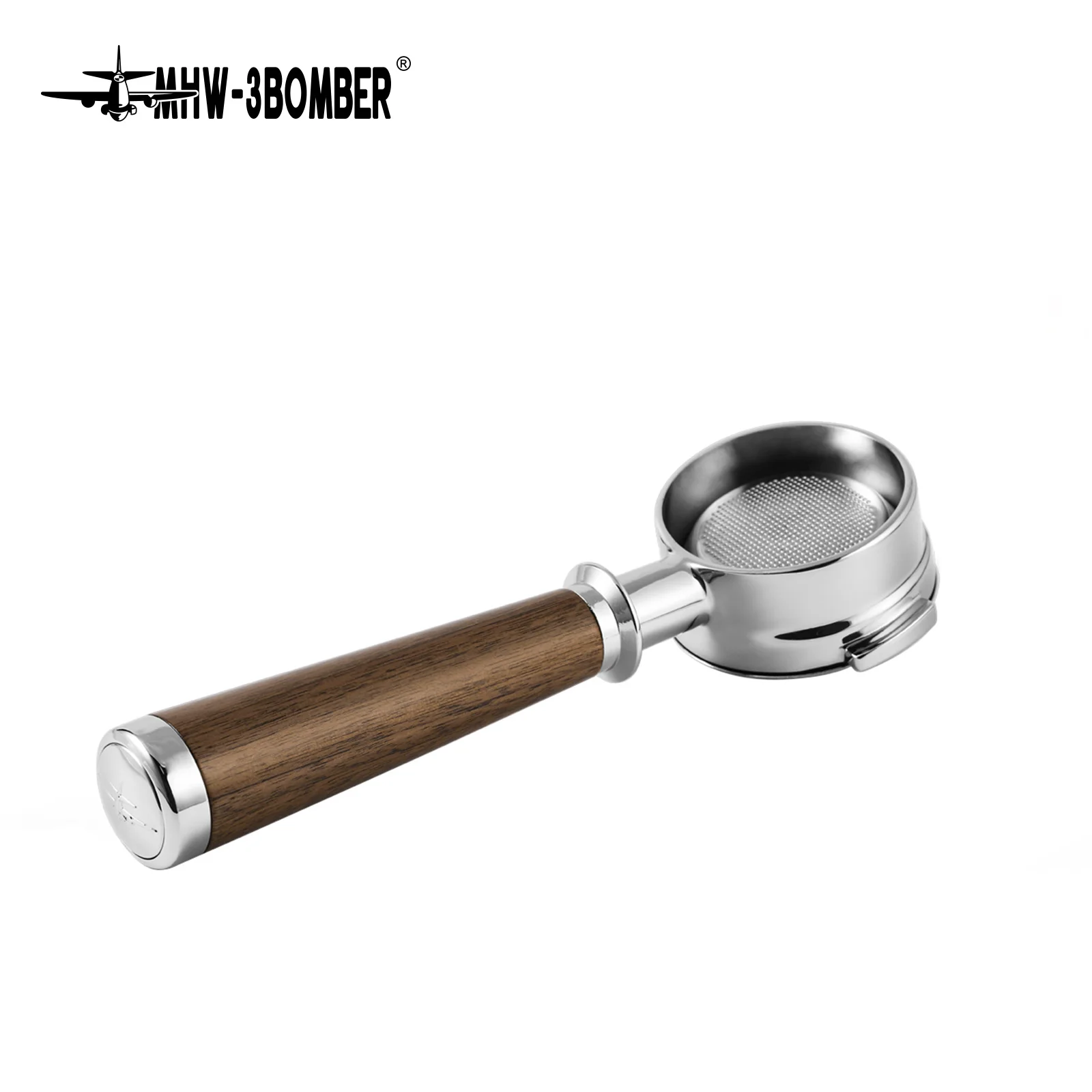 Portafilter sem fundo MHW-3BOMBER 58mm compatível com máquinas La Marzocco E61 cabo de madeira com filtro de aço inoxidável 304