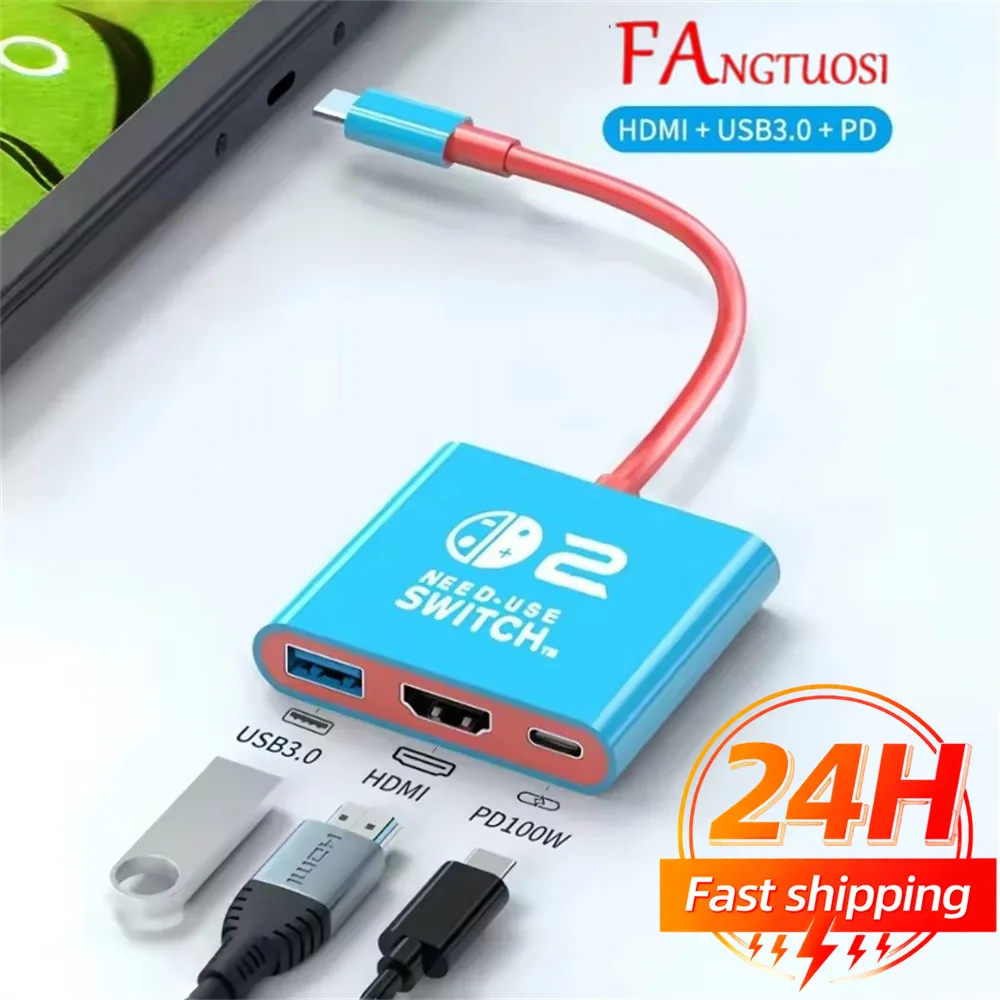 Docking Station for Switch 2,4K 60Hz TYPEC Hub with HDMI-compatible and USB-C 3.0 PD100W Charge Perfect for Switch 2/Switch/OLED