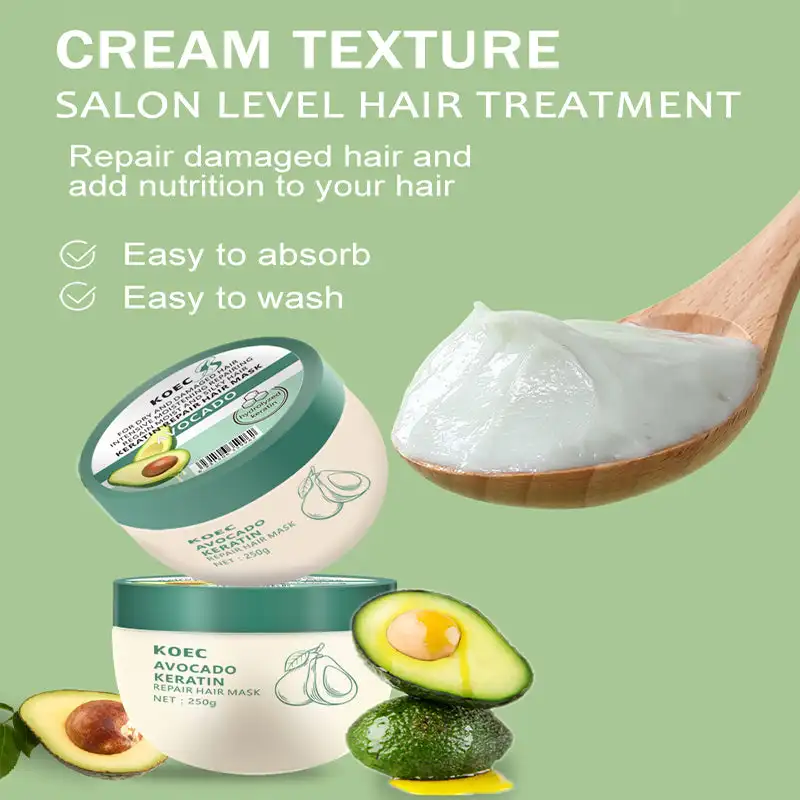 250g KOEC Avocado Repairing Hair Mask Moisturizing Nourishing Easy-Absorbed Silky Shiny Hair Shea Butter Hydrolyzed Keratin