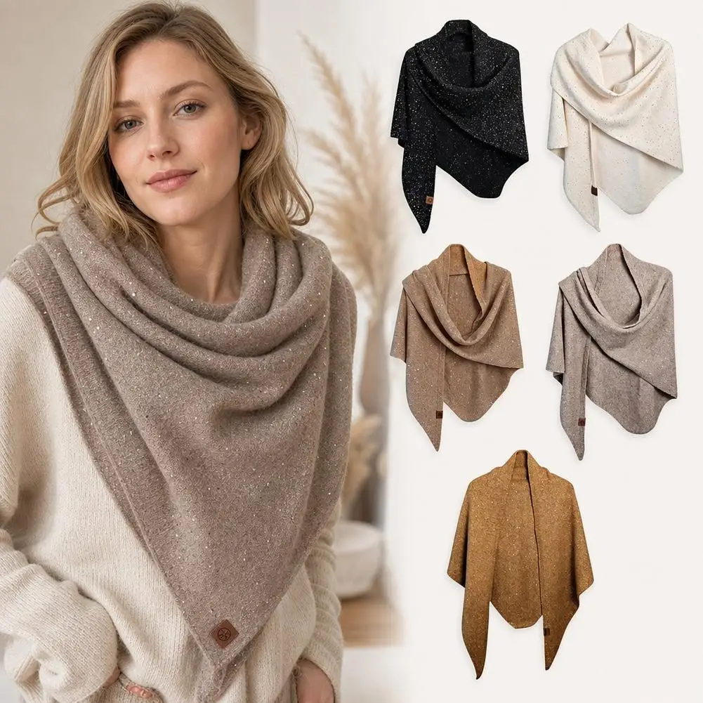 Women Wool Blend Wrap Scarf Large Subtle Sparkle Sequins Knit Shawl Soft Evening Poncho Cover Up for Office Air Conditioned Room