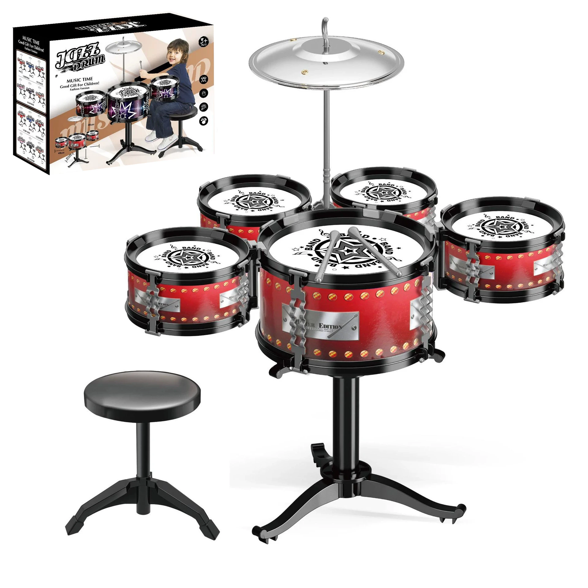 

Детский барабанный набор, джазовый барабанный комплект, развивающие ударные музыкальные инструменты, игровой набор, подарок на Рождество и день рождения для мальчиков и девочек