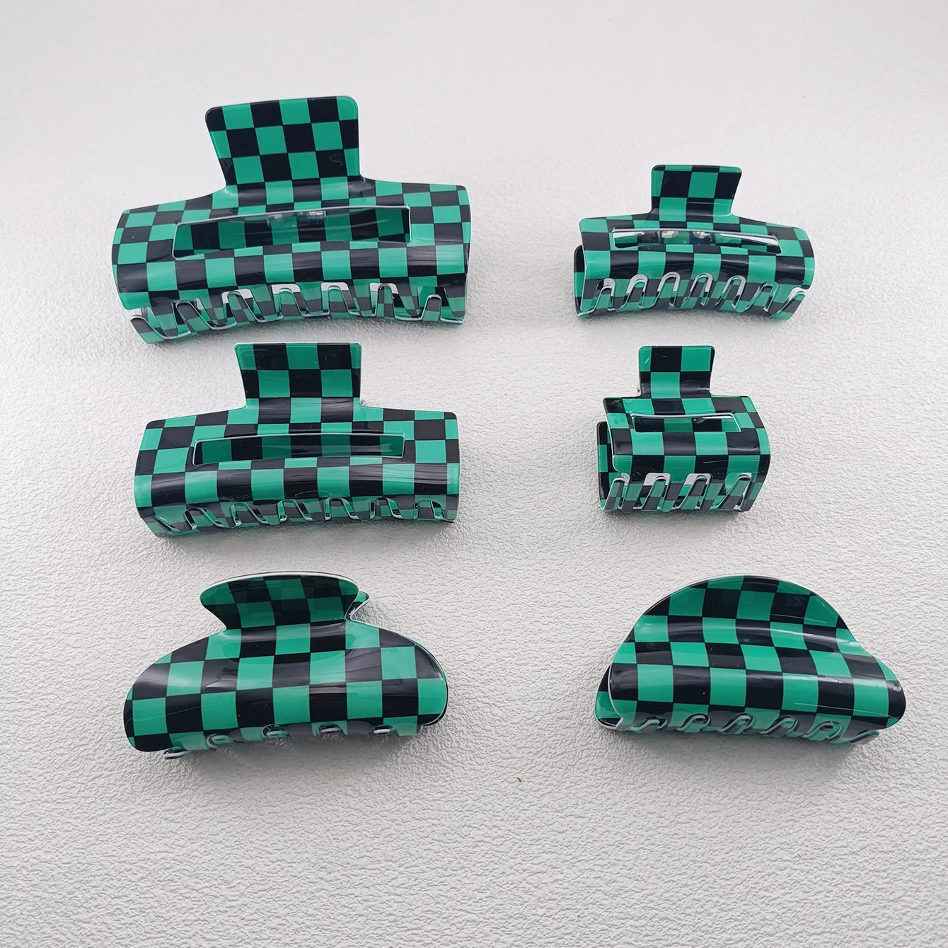 New Black Green Chessboard pattern Multicolored Rectangle Hair Claw Clips Strong Hold  Claw Clips Accessories for Women Girls