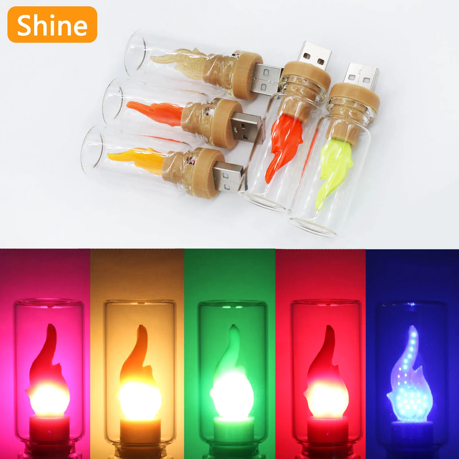 

5V LED Flash Candle Edison Light Bulb USB Candle Light Mini Night Light Festival Car Power Bank Portable Decorative Light Bulb