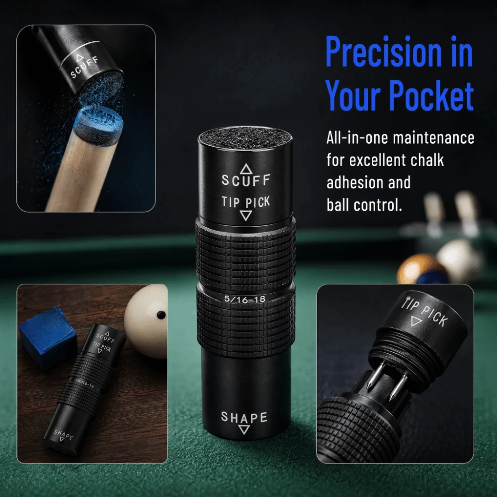 5/6-18 Thread Pool Cue Care Tip Compact Aluminum Alloy Multi-Function Billiard Cue Tip Textured Grip Billiard Pool Cue Tip