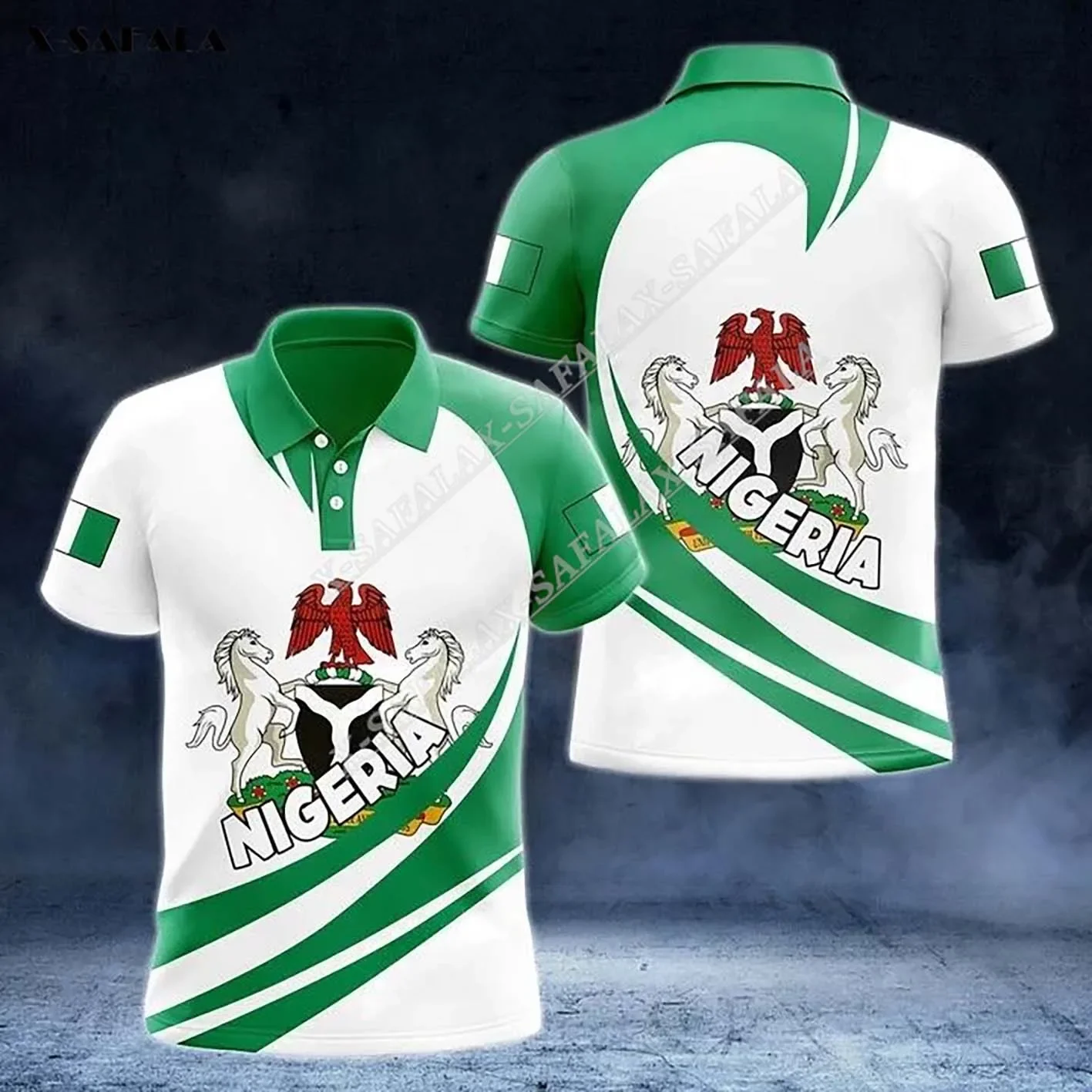 

Nigeria Flag Coat Of Arms 3D Full Print Men Ventilat Polo Shirt Collar Short Sleeve Street Wear Casual Tee Top Shirt