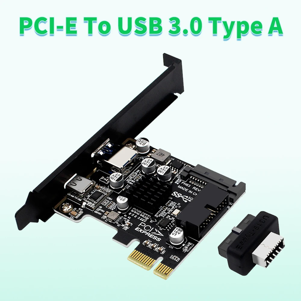 

PCI-E To USB 3.0 Type A Expansion Card 5Gpbs Type E PCI Express Card 19/20 Pin Header for Type C Front Panel Mount Adapter