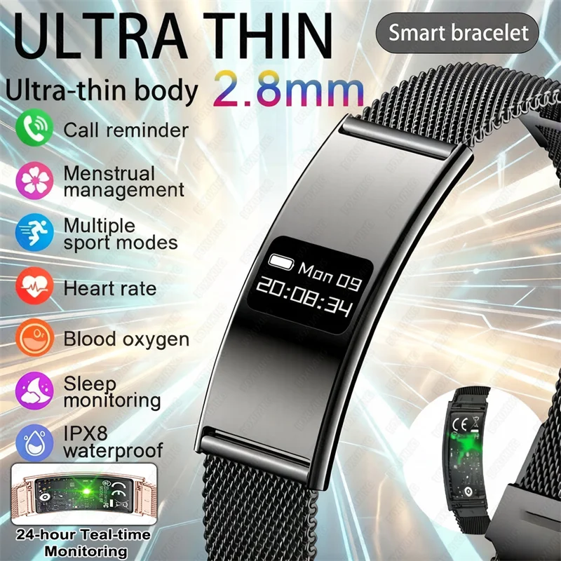 

2026 New Fashion Women Smart Bracelet Sport Mode Fitness Tracker Heart Rate Health Monitoring IP68 Waterproof Smart Watch Men