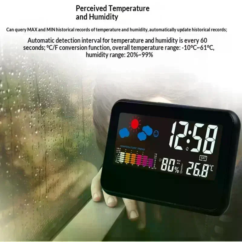 Digital With Night Backlight Smart Alarm Clock For Home Bedroom Desk Table Hygrometer Clock
