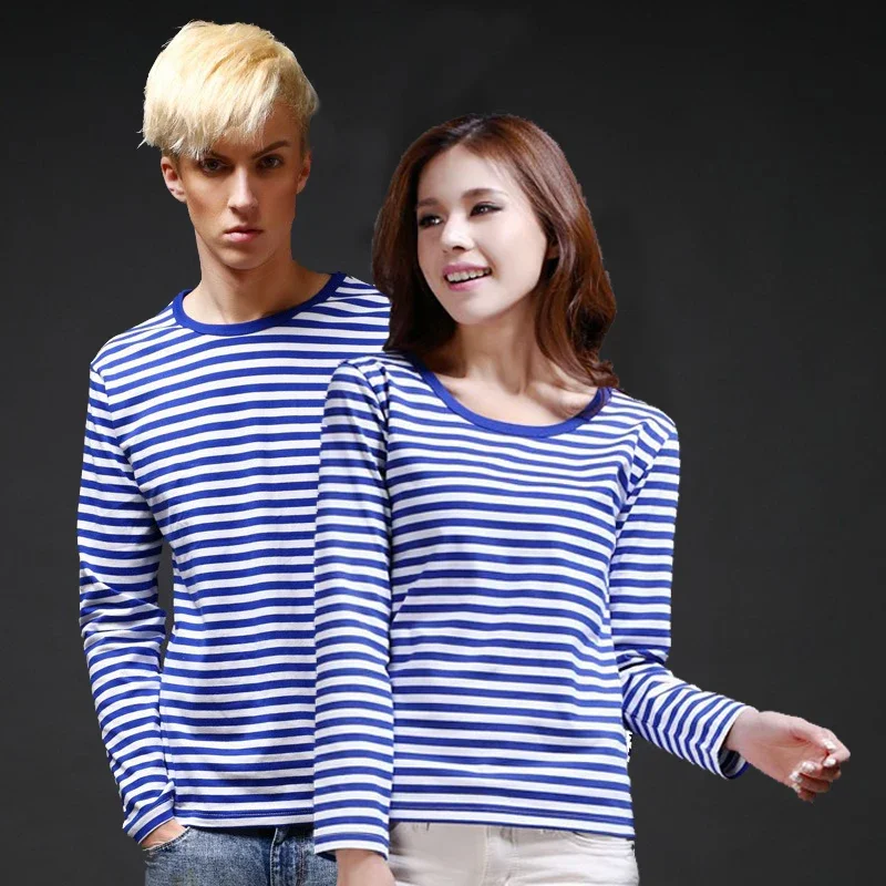 Hot Sale Adult Sailor's Striped Shirt New 100% Cotton Long Sleeve Mens and Womens Stripe T-Shirt Breton Top Telnyashka Tops