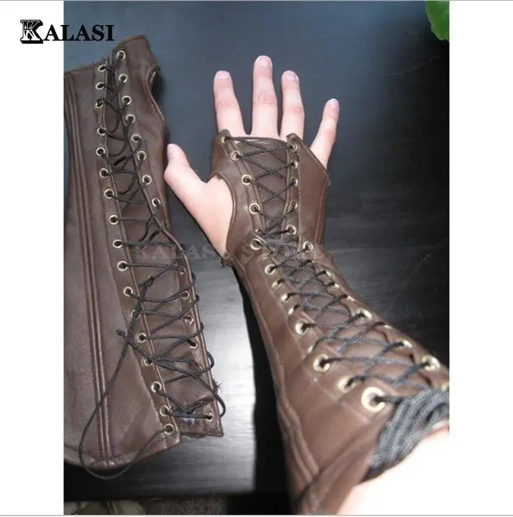 

Medieval Armor Gloves Wide Cuffs Bracers Men Steampunk Warrior Gauntlet Renaissance Knights Templar Leather Lace-up Wristband