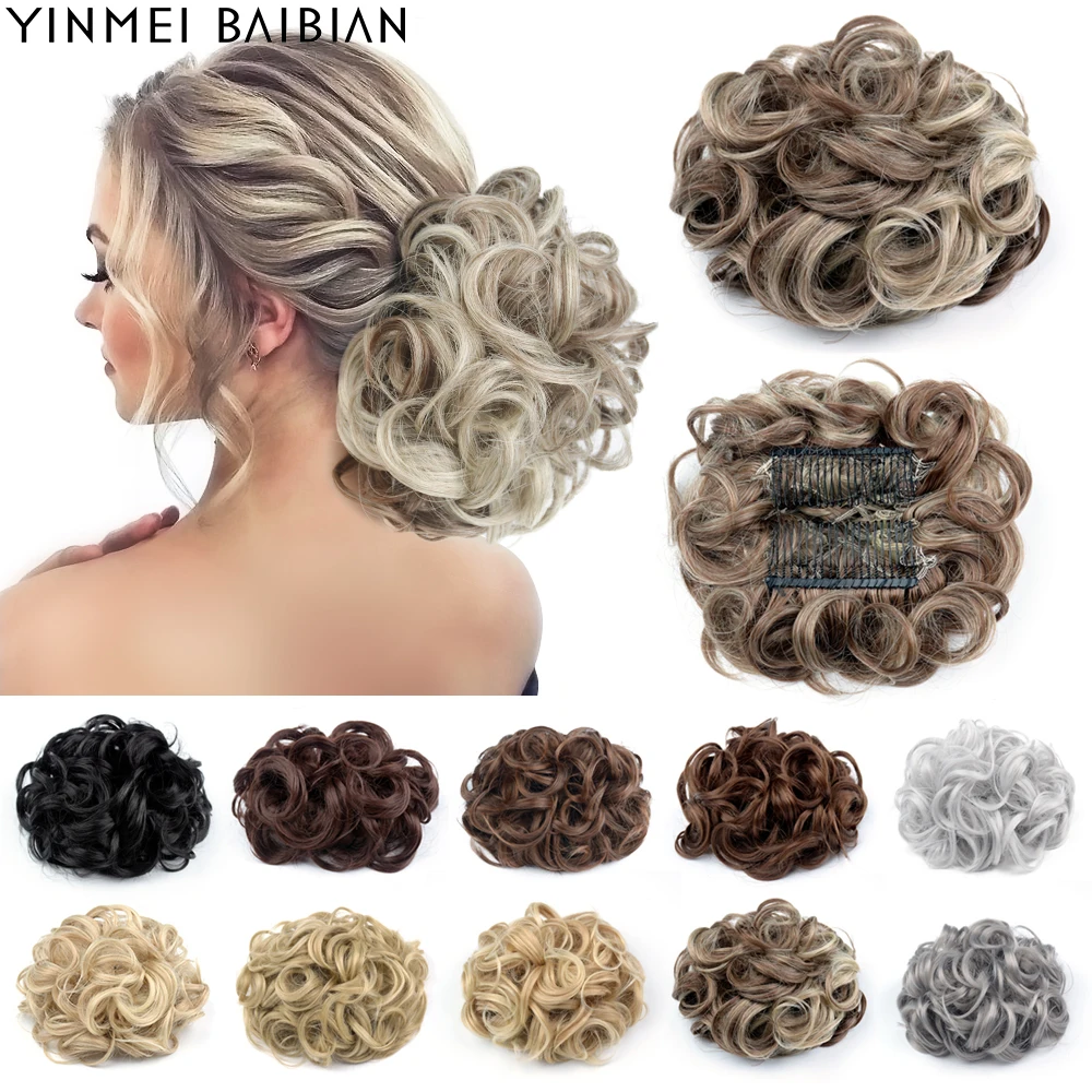 Extensão de coque de cabelo encaracolado curto bagunçado fácil estiramento pente de cabelo clipe na extensão de rabo de cavalo scrunchie chignon bandeja rabo de cavalo peruca