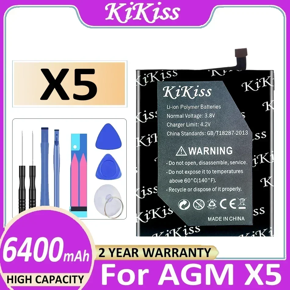 KiKiss Battery 5600mAh/6550mAh For AGM X5 X3 X2 SE X1 Mobile Phone Bateria