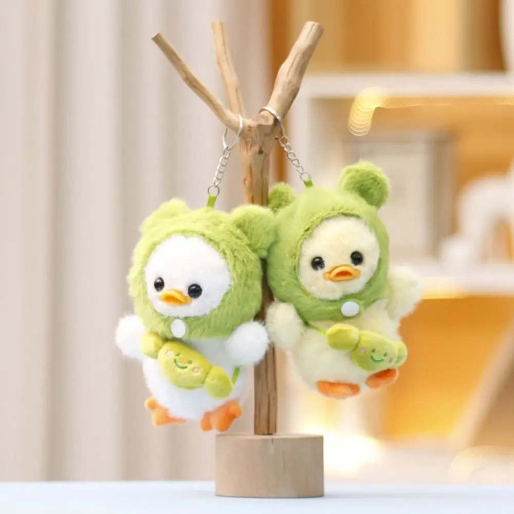 Plush Hiking Duck Plush Keychain Soft Fluffy Hiking Duck Doll Keychain Smile Bag Green Headcover Spring Hiking Duck Keychain