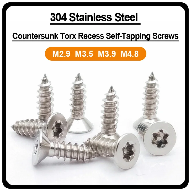 M2.9 M3.5 M3.9 M4.8 304 Stainless Steel Torx Pin Countersunk Anti-Theft Self-Tapping Screws 6.5mm-38mm Hardware Fasteners