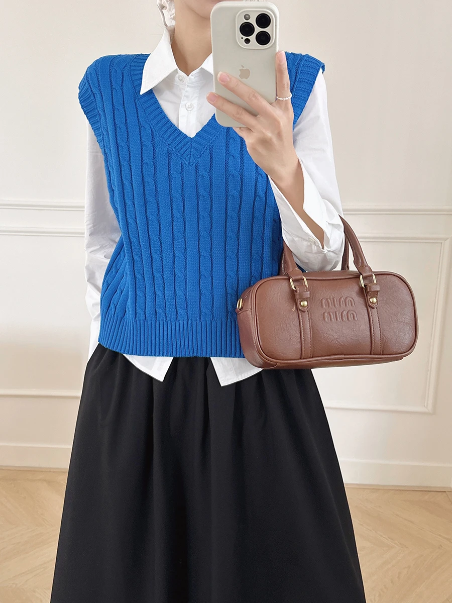 JPLUS Layering Twist Flower V-neck Sweater Vest Fashionable Blogging Style Women's Sleeveless Top Casual Summer Outerwear