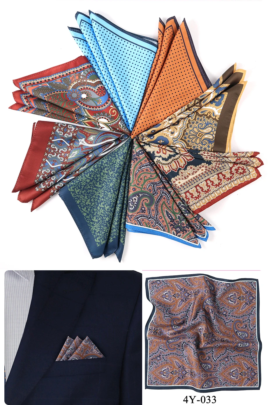 Neue Männer Einstecktuch Taschentuch Zubehör Paisley Dot Vintage Business Anzug Taschentuch Brust Schal 30*30 cm Geschenk – Detail 6