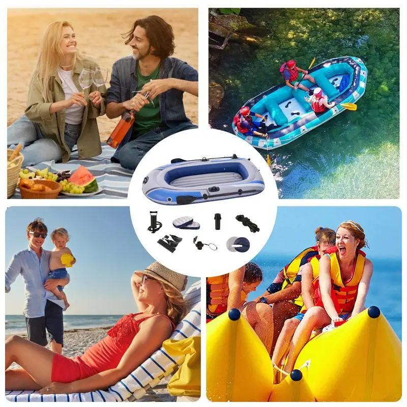 قارب صيد قابل للنفخ قابل للطي تفجير قوارب الكاياك 3 أشخاص المحمولة قارب قابل للنفخ طوف لصيد الأسماك مع مجداف لوحة ومضخة هواء