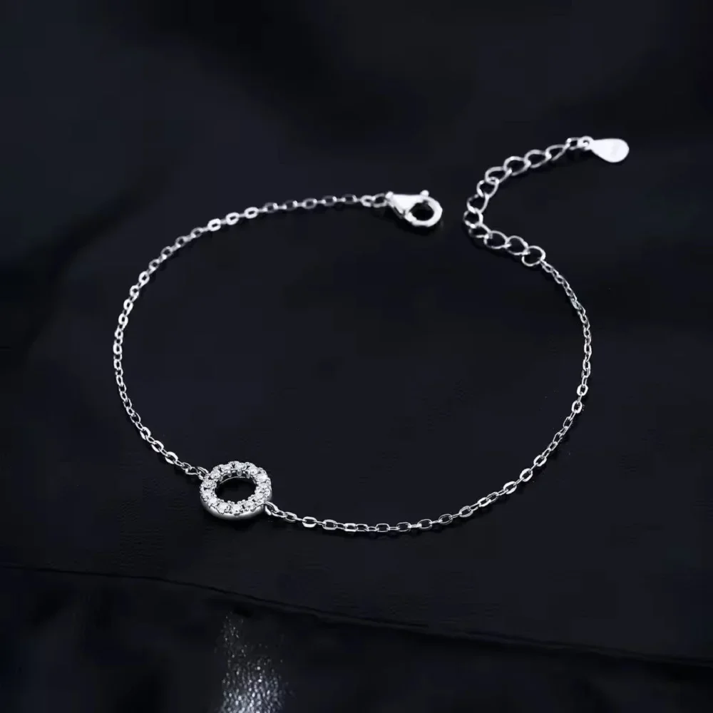 Apaison Gelang Moissanite Penuh 925 Perak Murni Mode Berongga Gelang Rantai Bulat untuk Hadiah Perhiasan Ulang Tahun Wanita
