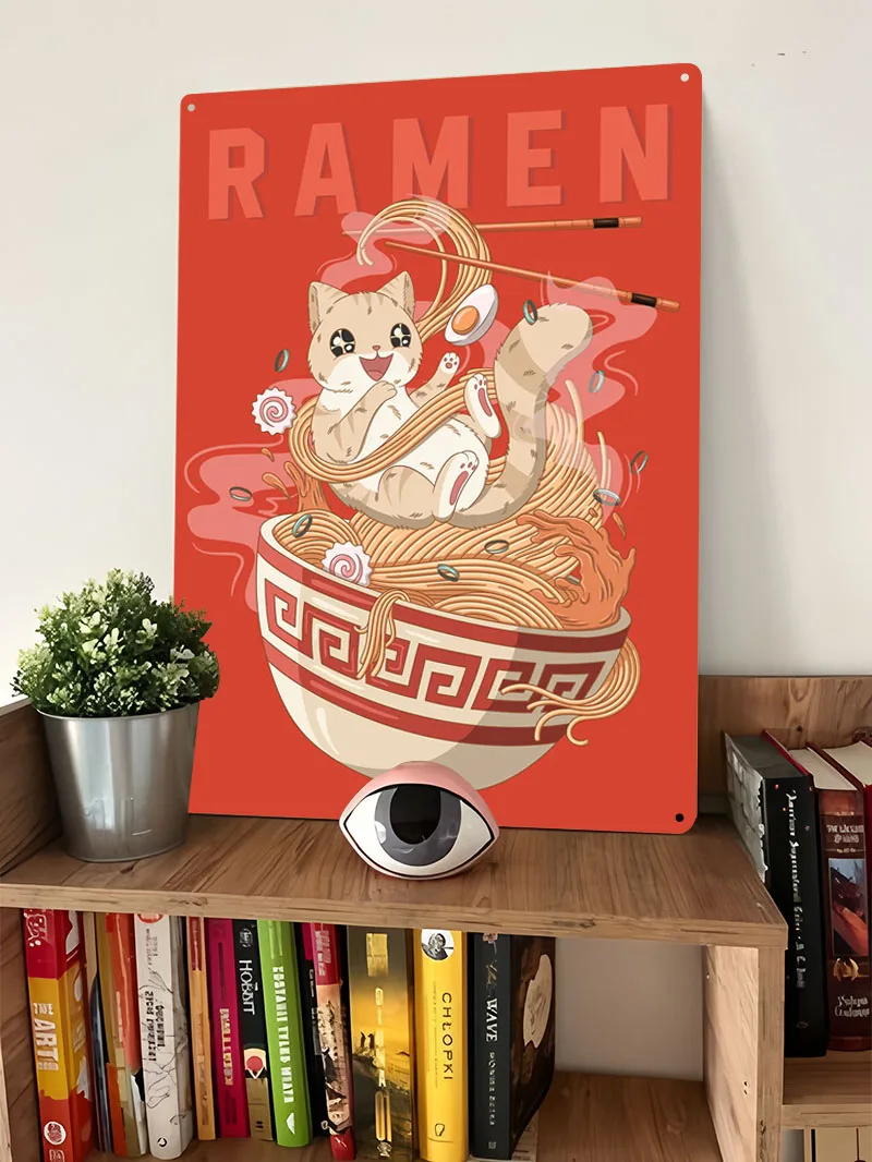 رامين الغذاء الياباني لطيف علامة الطباعة ملصق معدني ديكور لتزيين الغرفة علامات القصدير المعدنية المخصصة لديكور الحائط الرجعية #4