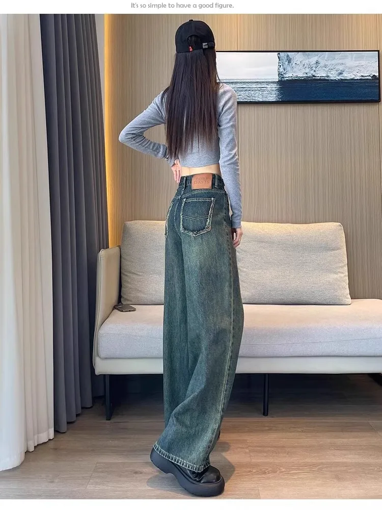 와이드 레그 팬츠 면 여성용 봄 시폰 플리츠 가벼운 러플 힙스터 감성 레저 통기성 시크 바지 2025