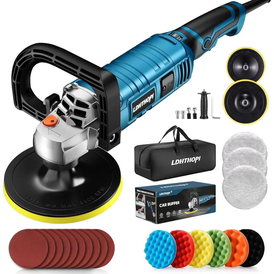 

Buffer Polisher 1600W 7 Inch/6 Inch Rotary Buffer Polisher Waxer with 7 Variable Speeds from 1000-3500 RPM and Detacha