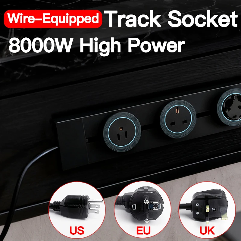 

Office Wall Power Track - 40cm/50cm, US EU UK Compatible Sockets, Grey/Black, USB Type-C Ports & Plug Adapters